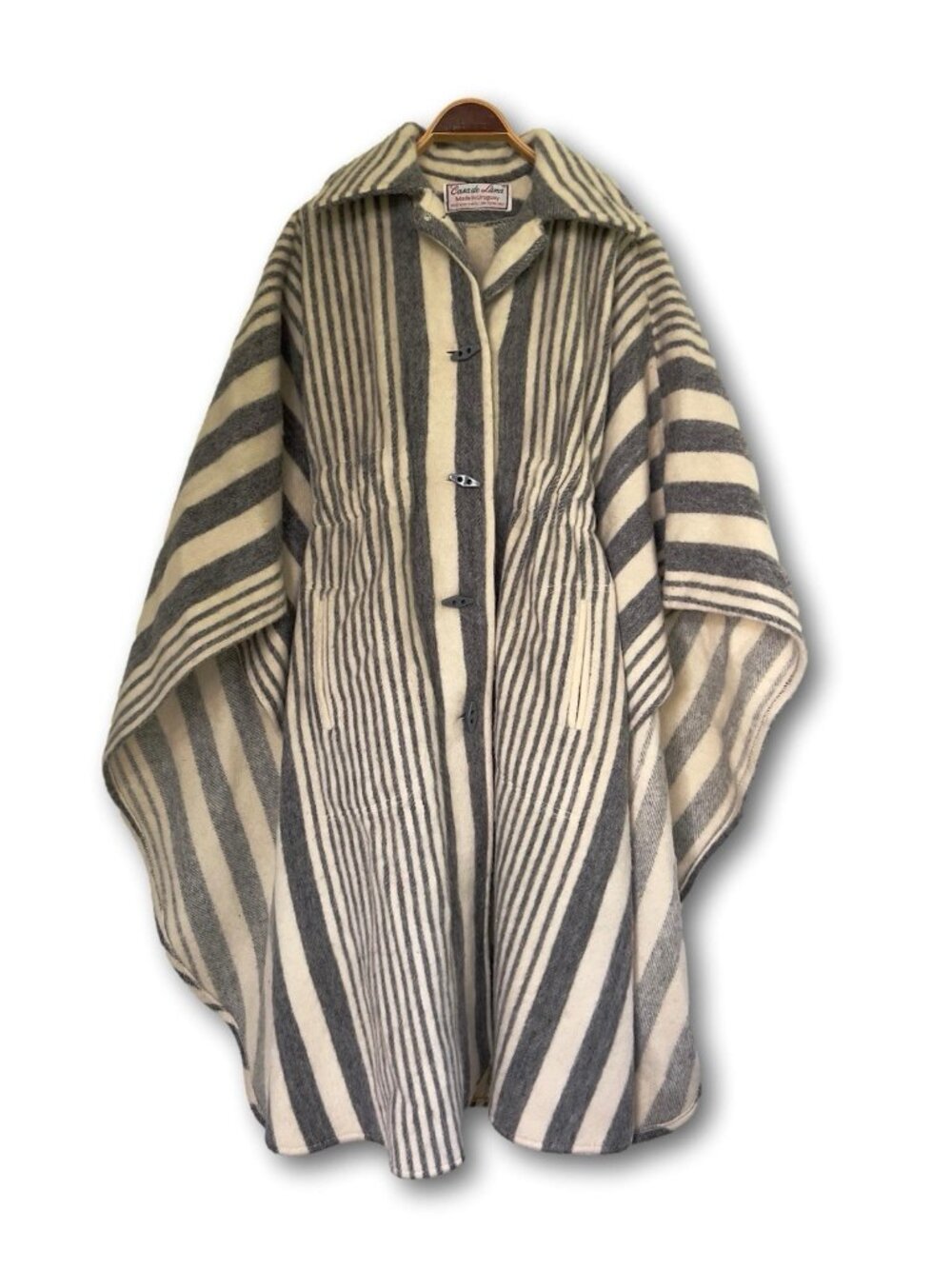 Vintage 70s Casa de Lana Uruguay Striped Virgin Wool Poncho Cape Coat CozyCore M